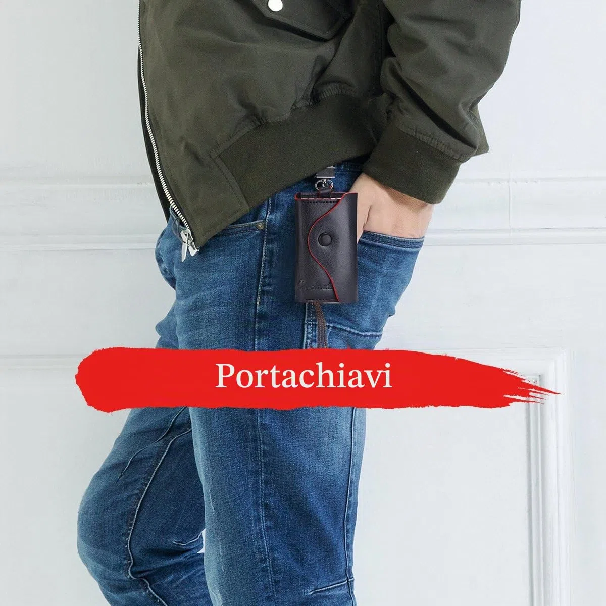 Contacts - Portachiavi da uomo in vera pelle di vacchetta, con scomparto per tessere, Black (Nero) - 10440748