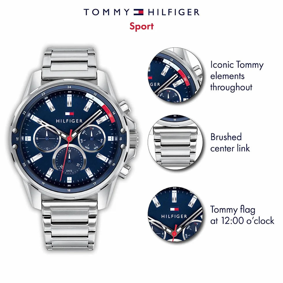 Tommy Hilfiger Orologio Multifunzione Analogico al Quarzo da Uomo con Cinturino in Acciaio Inossidabile o in Silicone