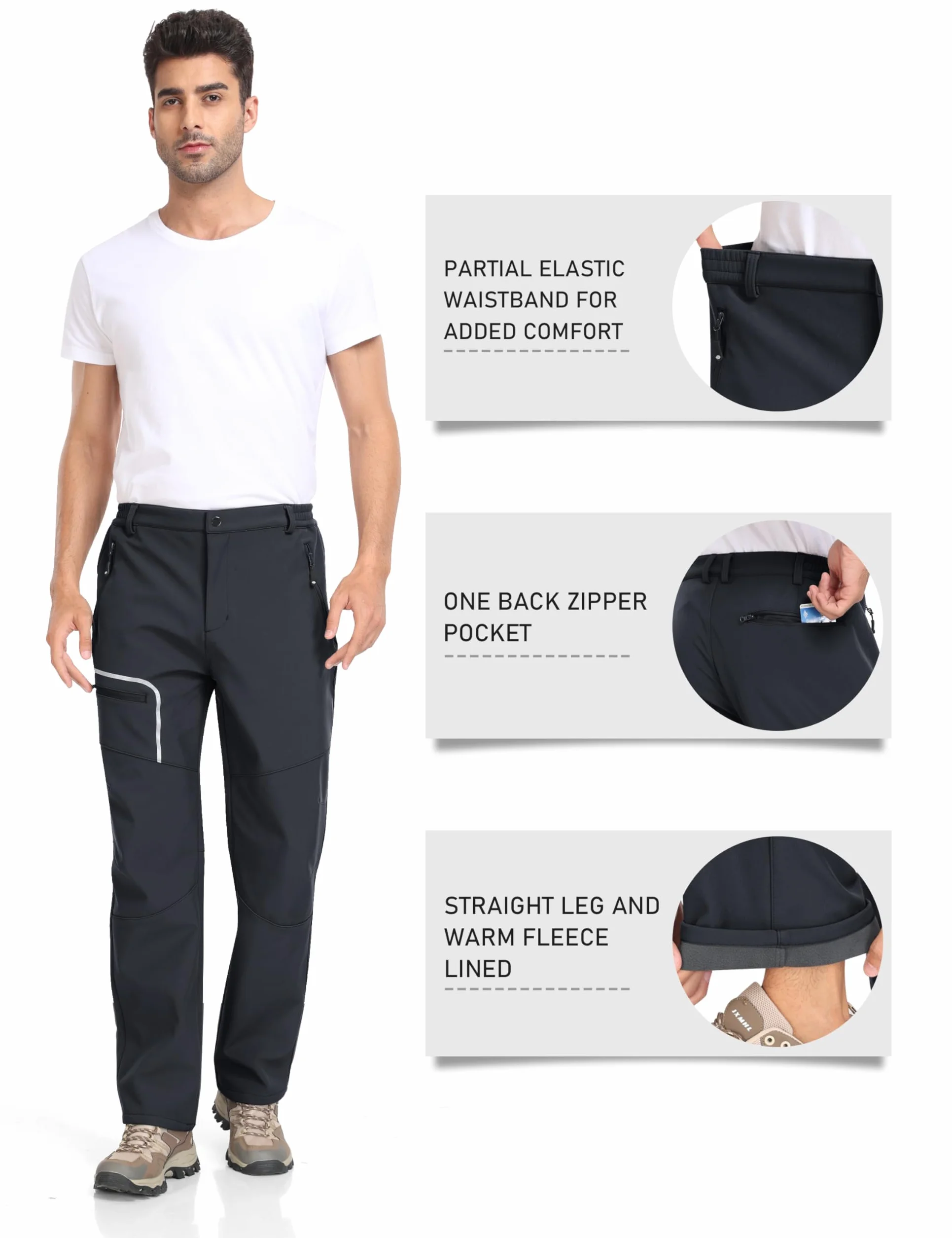 MoFiz Pantaloni Escursionismo Uomo Softshell Pantaloni da Sci Trekking Montagna Invernali Antivento Impermeabile Termico Funzionali Pantalone da Lavoro Calda Fodera in Pile