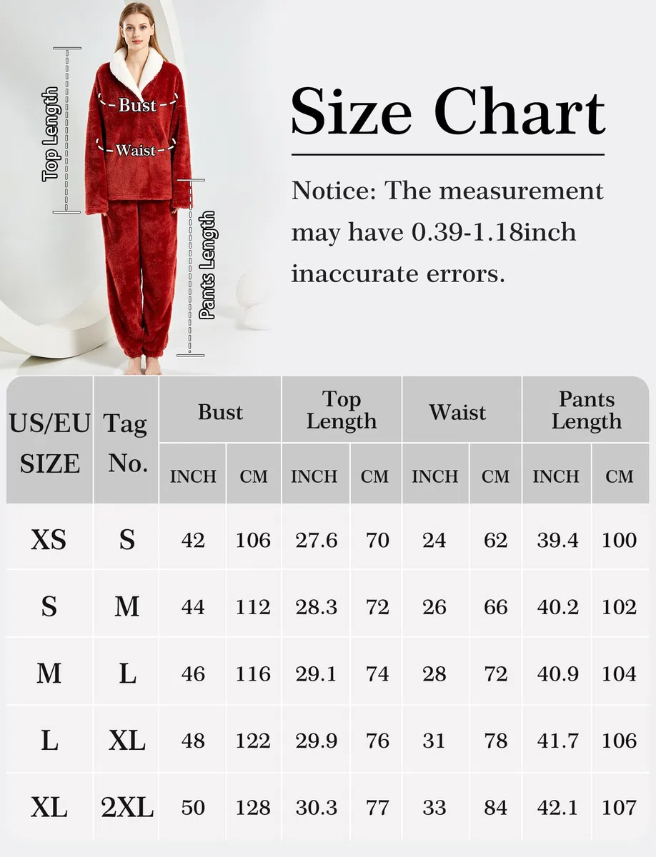 Pigiama da donna, invernale, in peluche, set di pigiami in pile caldo, 2 pezzi, per ragazze, camicia da notte, abbigliamento da casa, EU XS-XL