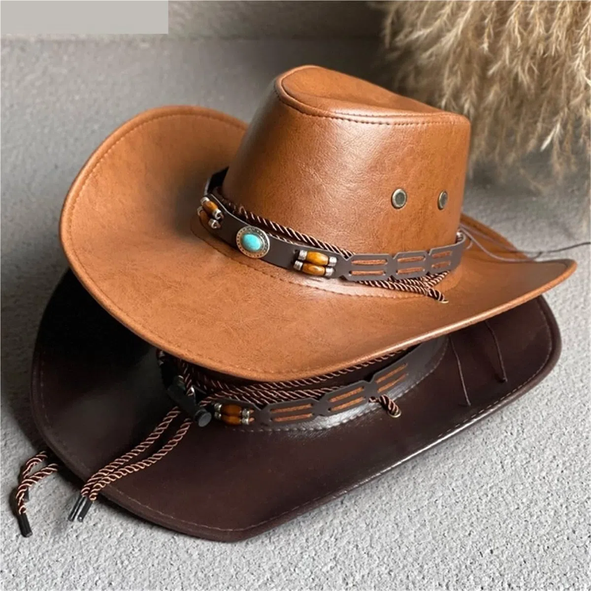Cappello Cowboy Cappelli da Cowboy in Pelle PU for Donna Uomo Cappelli Vintage da Gentiluomo Cappellino da Jazz Cowgirl