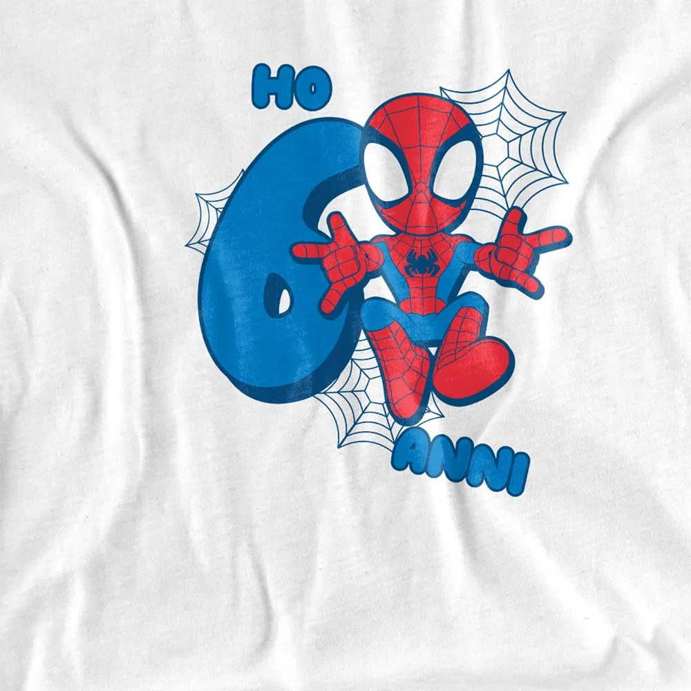 Marvel Marvel Spider-Man Cute Spidey Compleanno 6 Anni, White T-Shirt Unisex - Bambini e Ragazzi