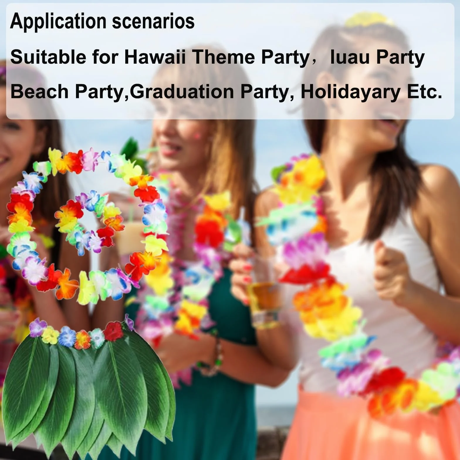 Gonna Hula con Foglie Verdi,Costume da foglia hawaiana per ragazze,Gonna hula a foglia con gonna hawaiana,Hula foglia hawaiana,per Hawaii Costume Tropicale Luau Birthday Party Supplies（5 Pezzi）