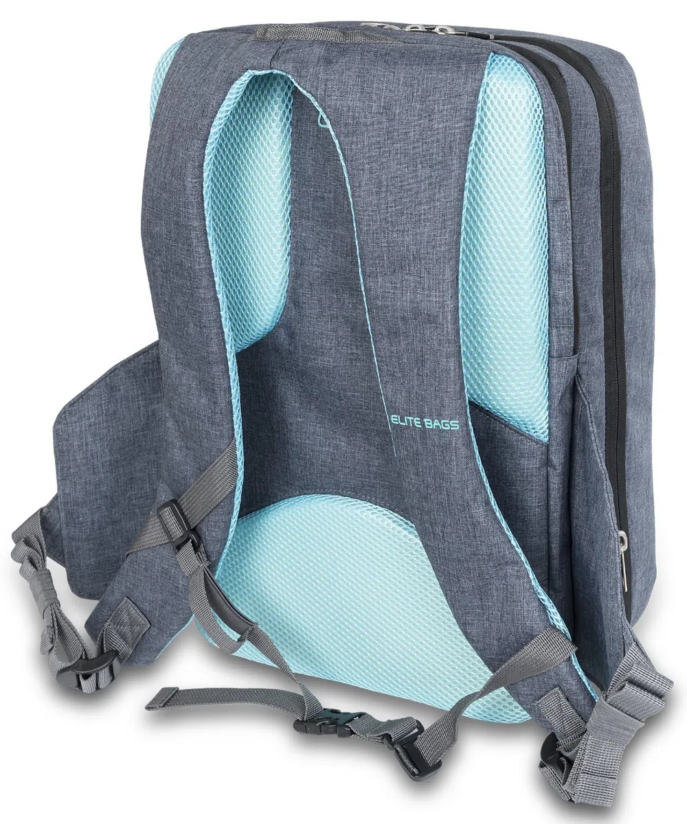 ELITE BAGS, Zaino Emergenza, City's, 40 x 28 x 14 cm, Idrorepellente, Base antiscivolo, Borsa pronto soccorso vuota, Zaino per traumi, Kit di emergenza medica, Biotono, Grigio e blu