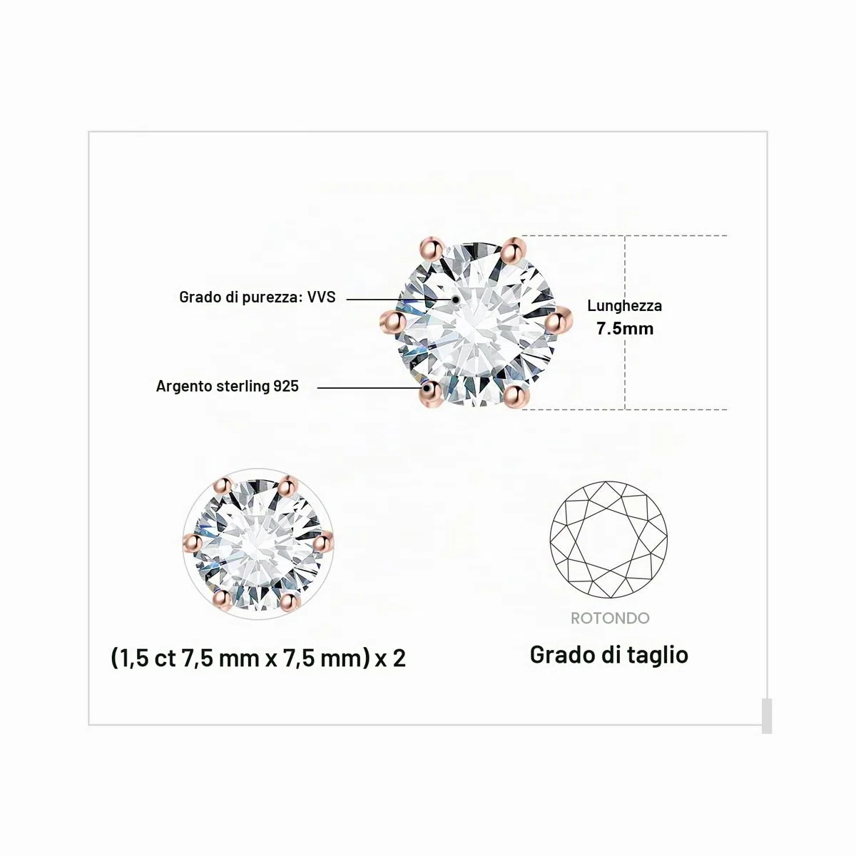 JewelryPalace Orecchini a Bottone Donna Argento 925 con Creato Moissanite, Piercing a Lobo con Pietra a Taglio Rotondo, Solitario in Tre Ori Set Gioielli