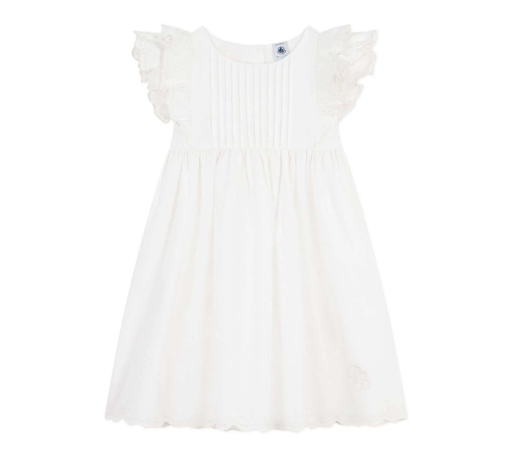 Petit Bateau Abito Bambino in Cotone Manica Corta Tinta Unita, Schiuma, 4 Anni