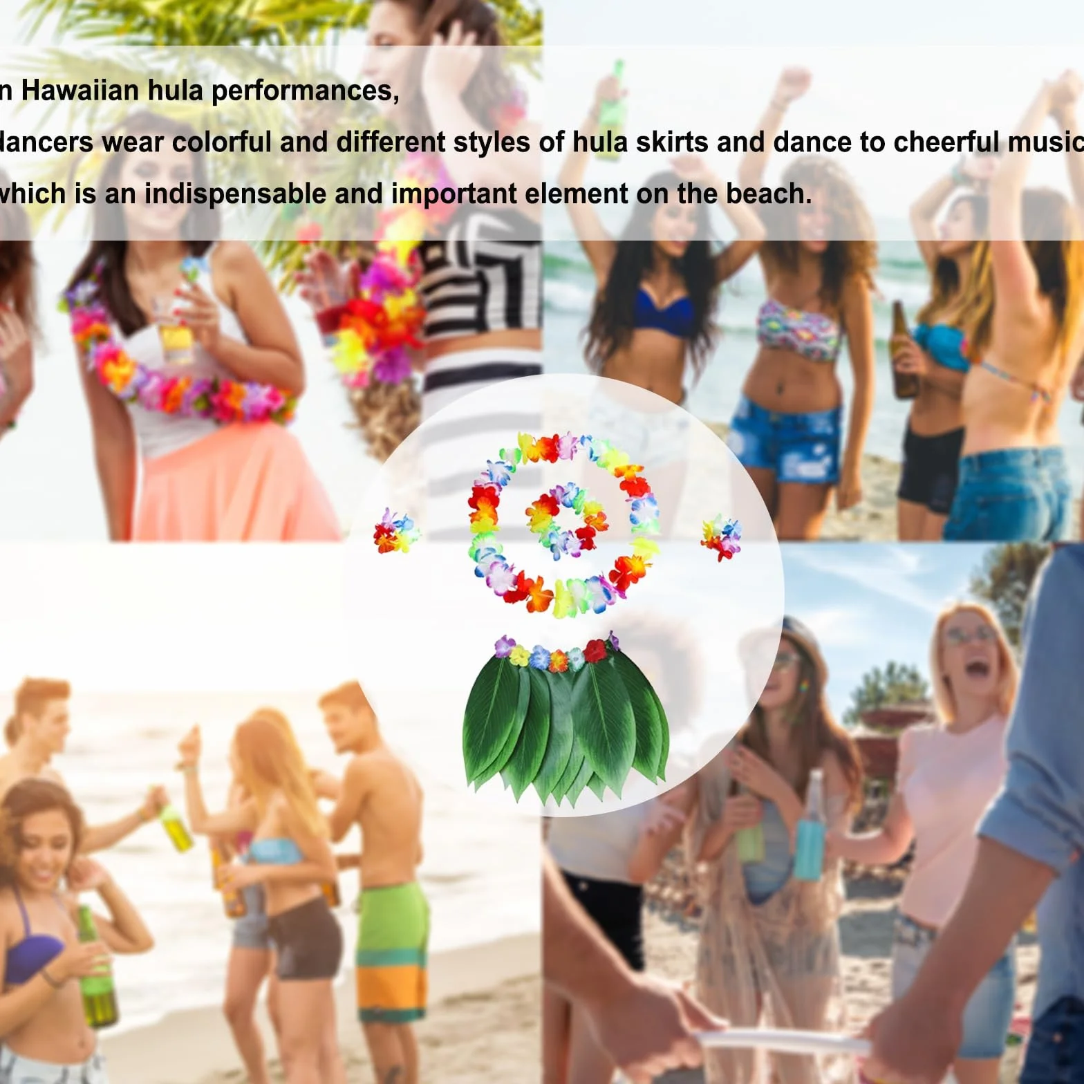 Gonna Hula con Foglie Verdi,Costume da foglia hawaiana per ragazze,Gonna hula a foglia con gonna hawaiana,Hula foglia hawaiana,per Hawaii Costume Tropicale Luau Birthday Party Supplies（5 Pezzi）