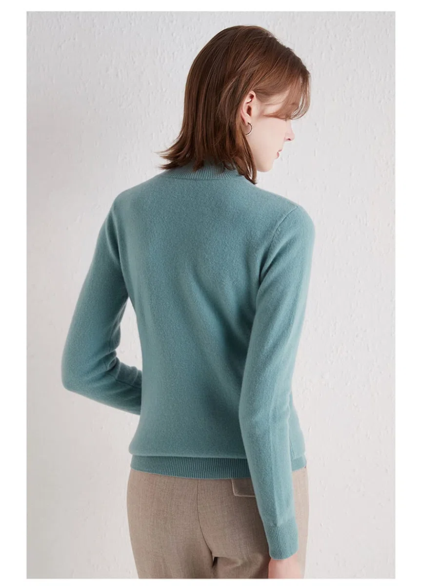 Maglione da donna in cashmere mezzo collo alto autunno inverno pullover pigro stile maglia maglia maglione di lana, grigio, XXL