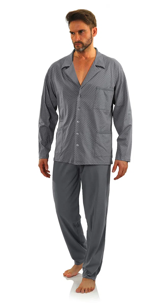sesto senso Pigiama Uomo Abbottonata Cotone Lungo Set Pigiami Bottoni Classici Due Pezzi Lingerie Maniche Lunghe Pantaloni Lunghi
