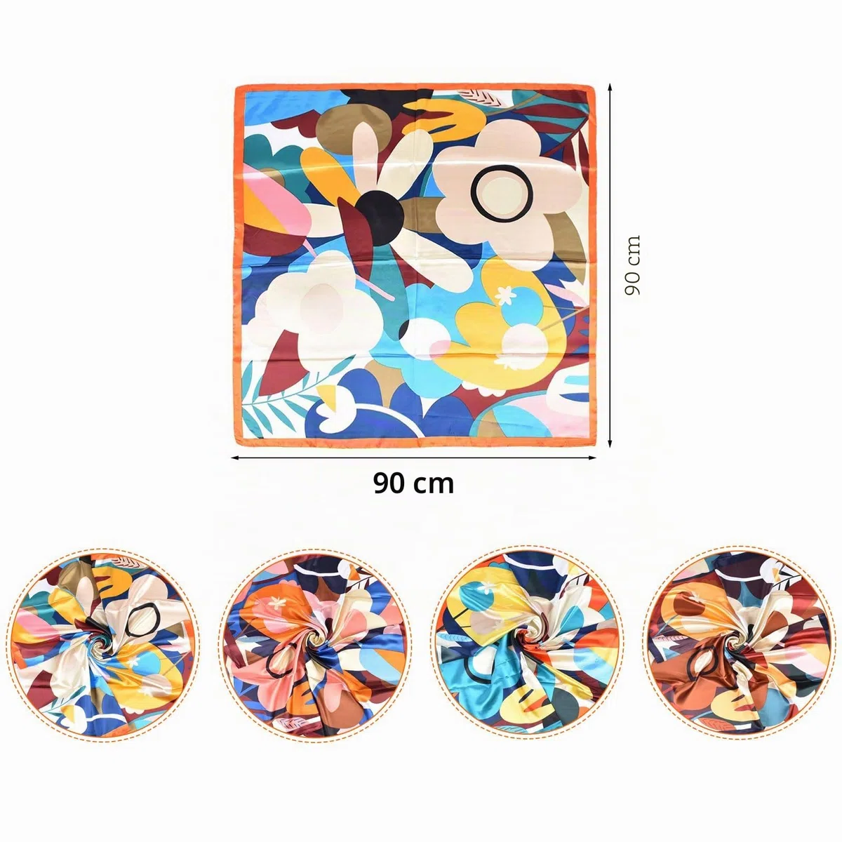Set di 4 sciarpe di seta da donna - Foulard 90x90 cm, fazzoletto da collo, bandana e sciarpa per capelli, sciarpe quadrate estive, eleganti accessori per capelli con foulard di raso