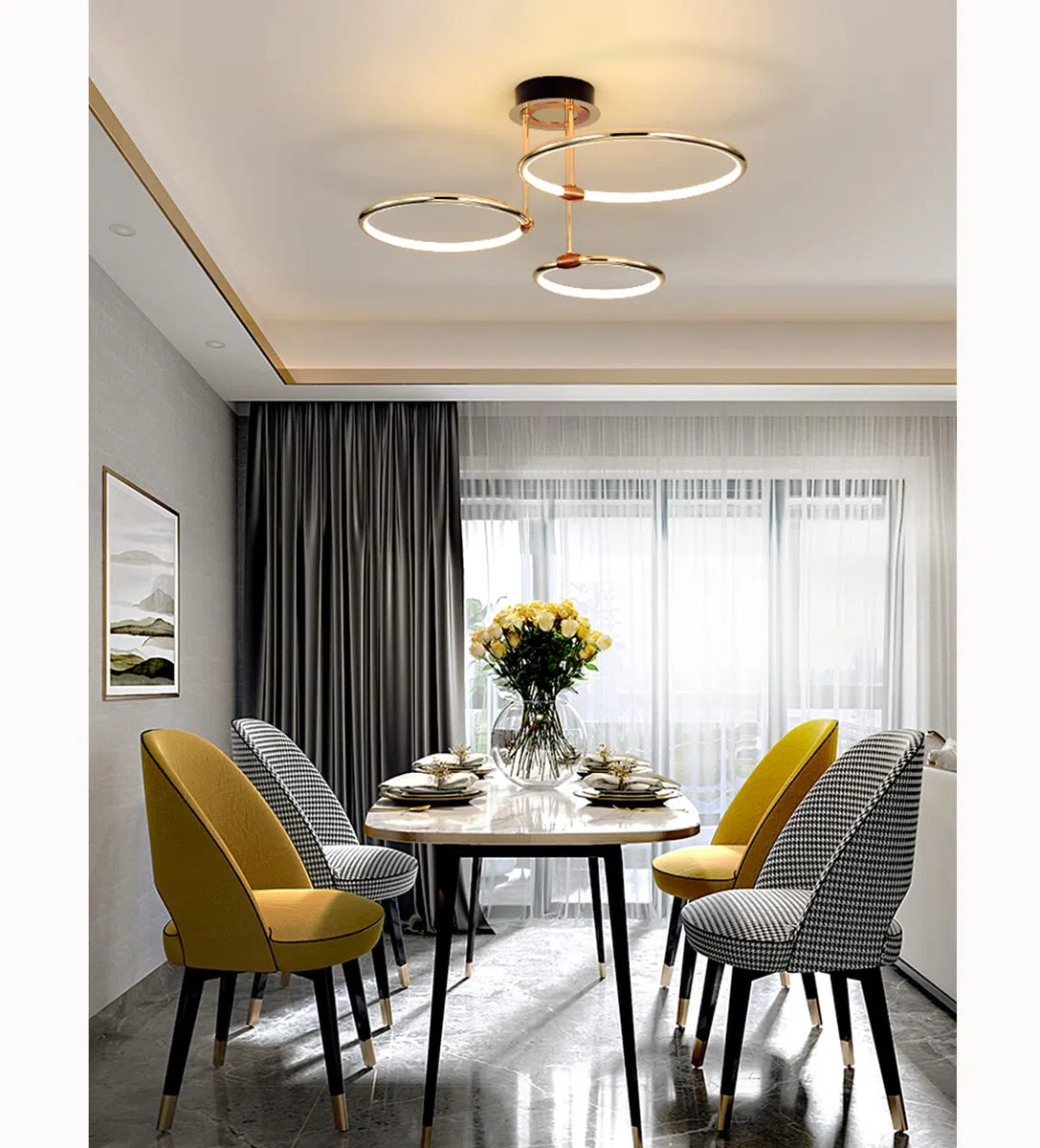Lampadario Soffitto Lampada da Soggiorno LED Plafoniera Dimmerabile Camera da letto Tavolo da pranzo Luci Moderno Ring Lampada a Sospensione per Cucina Sala Da Pranzo Ufficio con Telecomando Lampadari