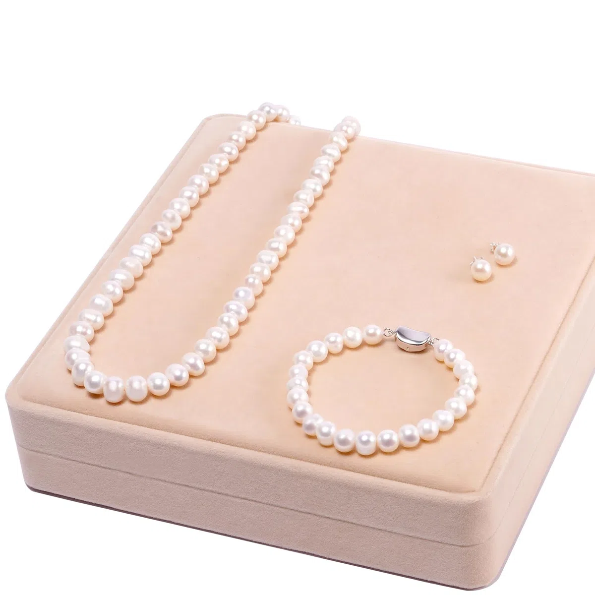 Il set di collana con perle d'acqua dolce coltivate include uno splendido set di gioielli con bracciale e orecchini a perno per donne, collana: 50,8 cm, braccialetto: 20,3 cm, argento