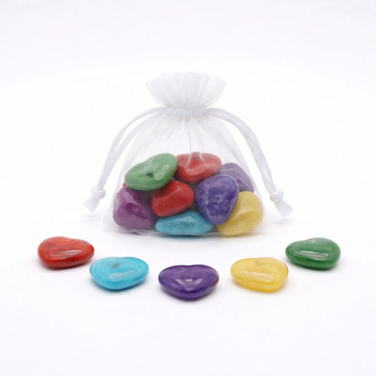 MilaBoo Set di 12 pietre naturali a forma di cuore, in due misure, 20 x 10 mm o 25 x 14 mm, piccoli cuori in sacchetto di organza bianco