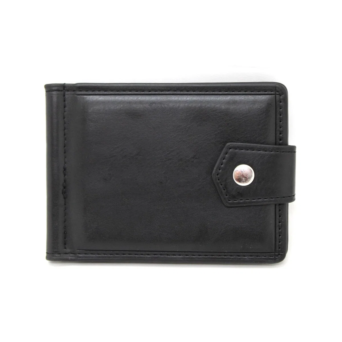 Portafoglio uomo slim sottile in ecopelle con clip molla fermasoldi porta carte porta tessere portamonete Bifold ferma soldi nero idea regalo (Nero)