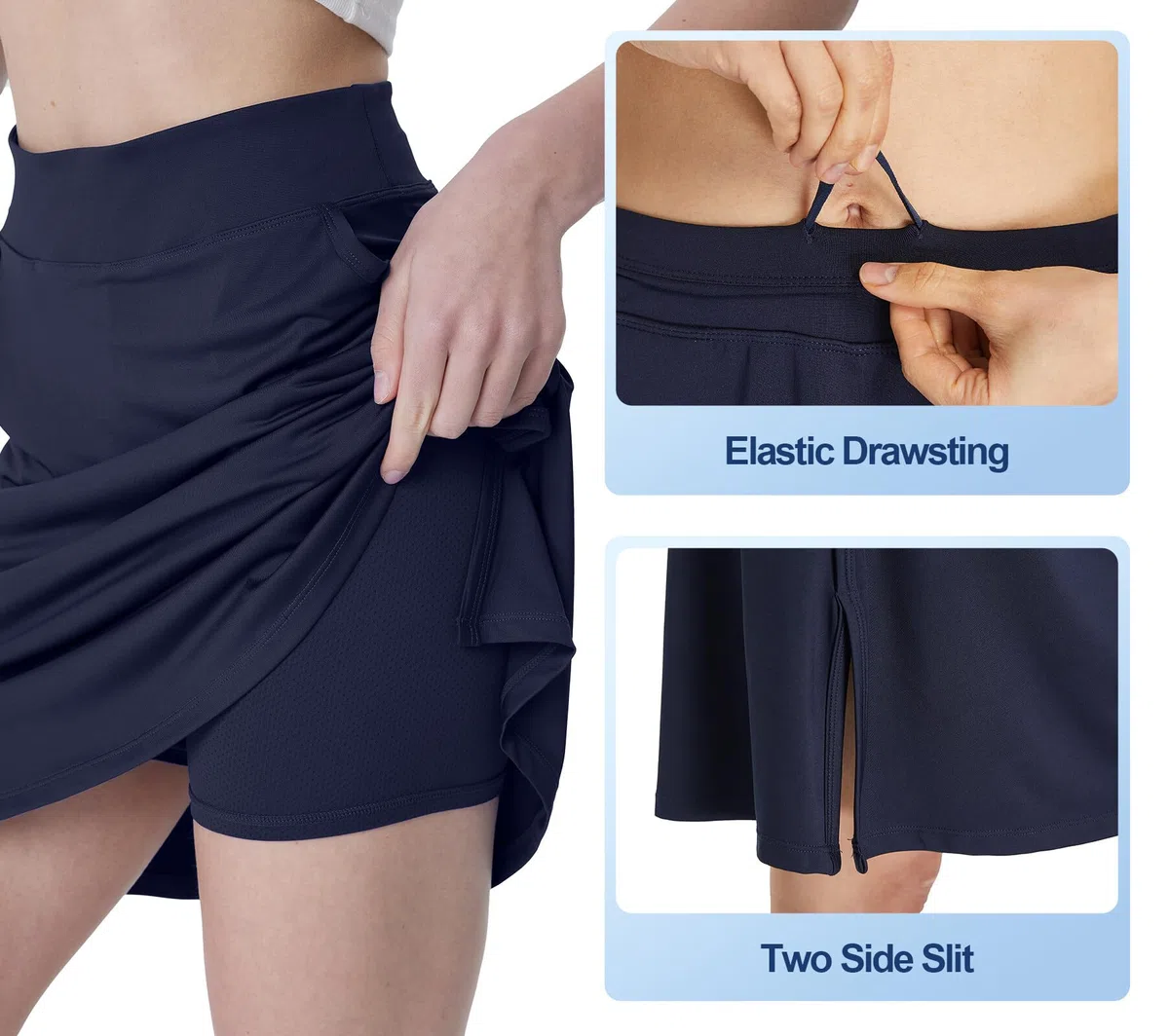 Gonna Golf Donna al Ginocchio Gonna Pantalone Estiva Gonne con Pantalono Interni & Tasca Skort per Trekking Escursionismo Tennis B-Marina Militare L