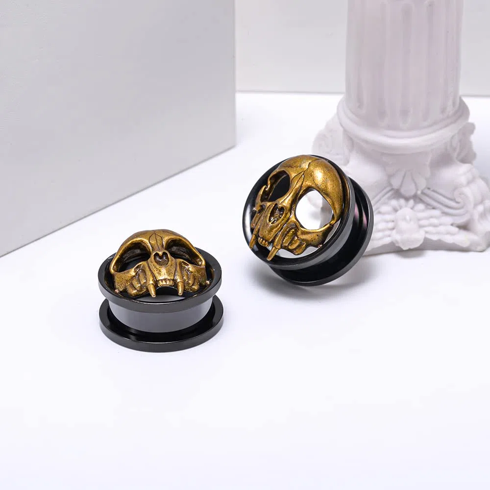TBOSEN 1 Coppia di Acciaio Inossidabile a Forma di Cuore Scheletro Demone Vite Orecchie Tromba Tunnel Plug Gauges Expander Piercing Regalo Alla Moda