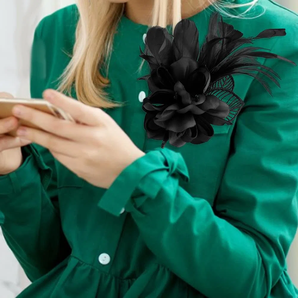 Elegante spilla a forma di piuma, clip per cappelli con piume, accessori per abiti, fascinator, costumi, decorazione, spilla a forma di fiore, per feste di nozze e festival