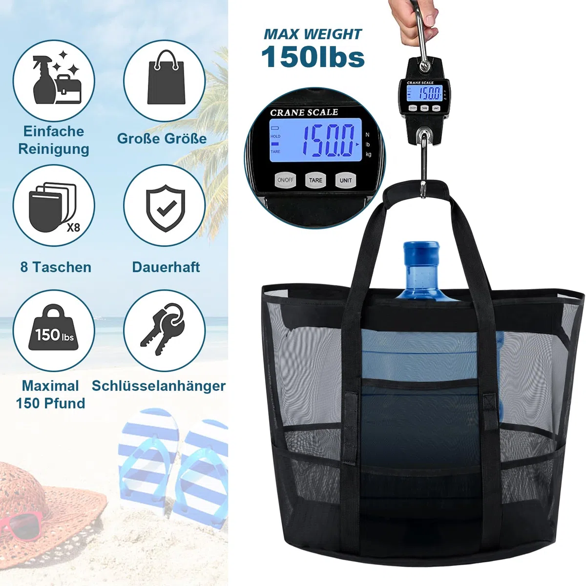 BBLIKE Borsa Mare Grande XXL Famiglia - Borse da Spiaggia Donna con Chiusura Zip e Impermeabile Leggera, Multitasche ad Ampia Capacità Borsello Tracolla Donna per Shopping, Viaggio, Campeggio
