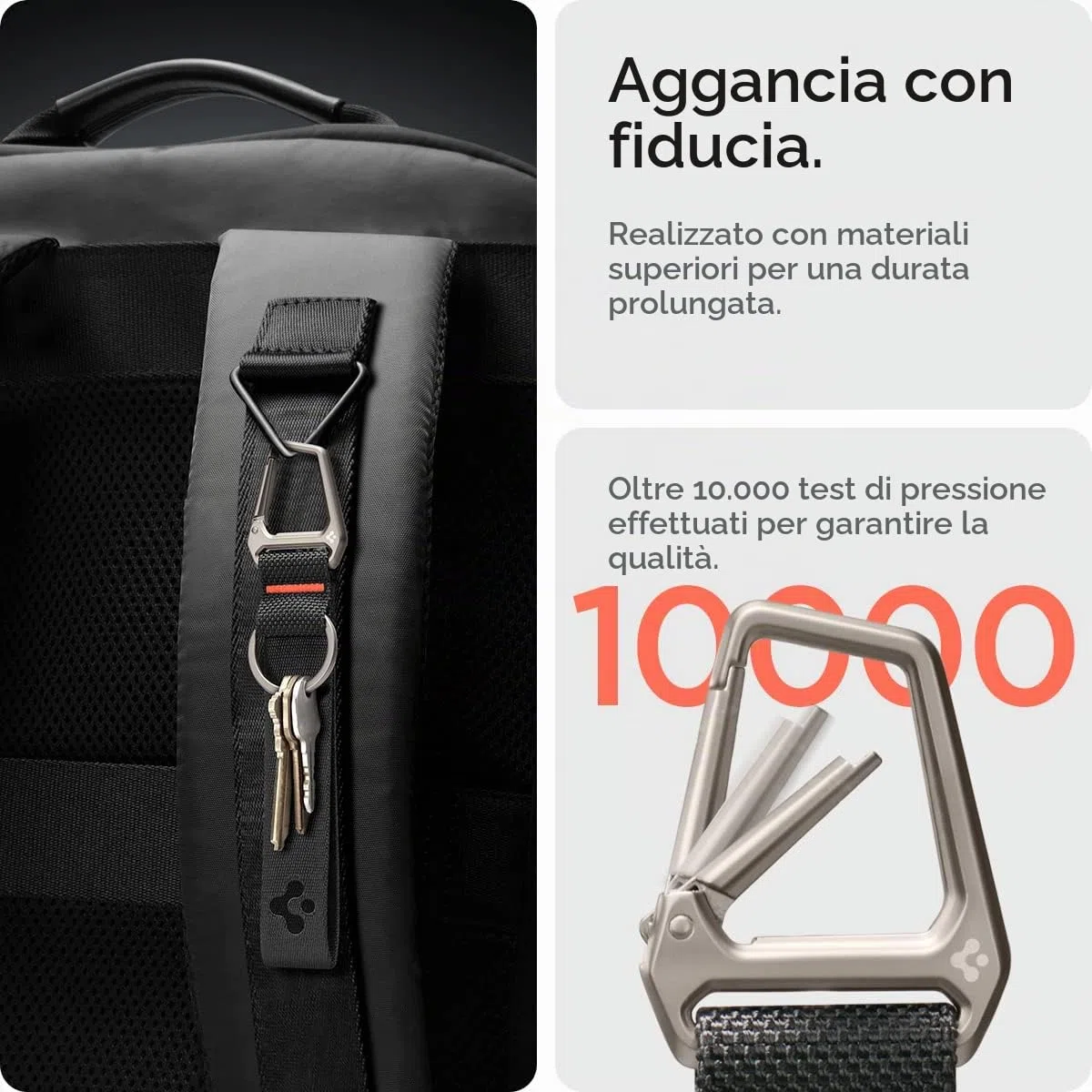 Spigen moschettone con cordino e portachiavi - Nero