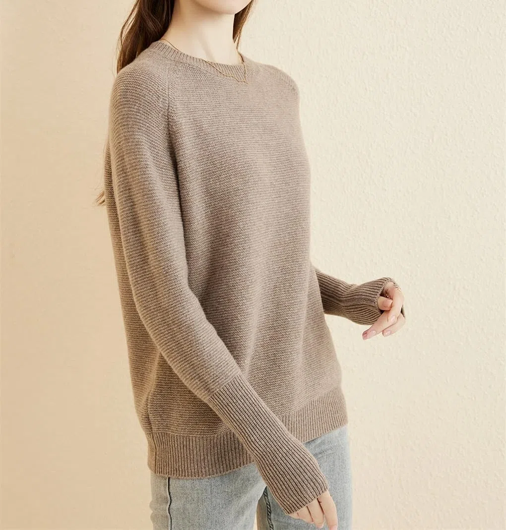 Maglione da donna in lana con scollo rotondo, per autunno e inverno, caldo, morbido, casual, lavorato a maglia