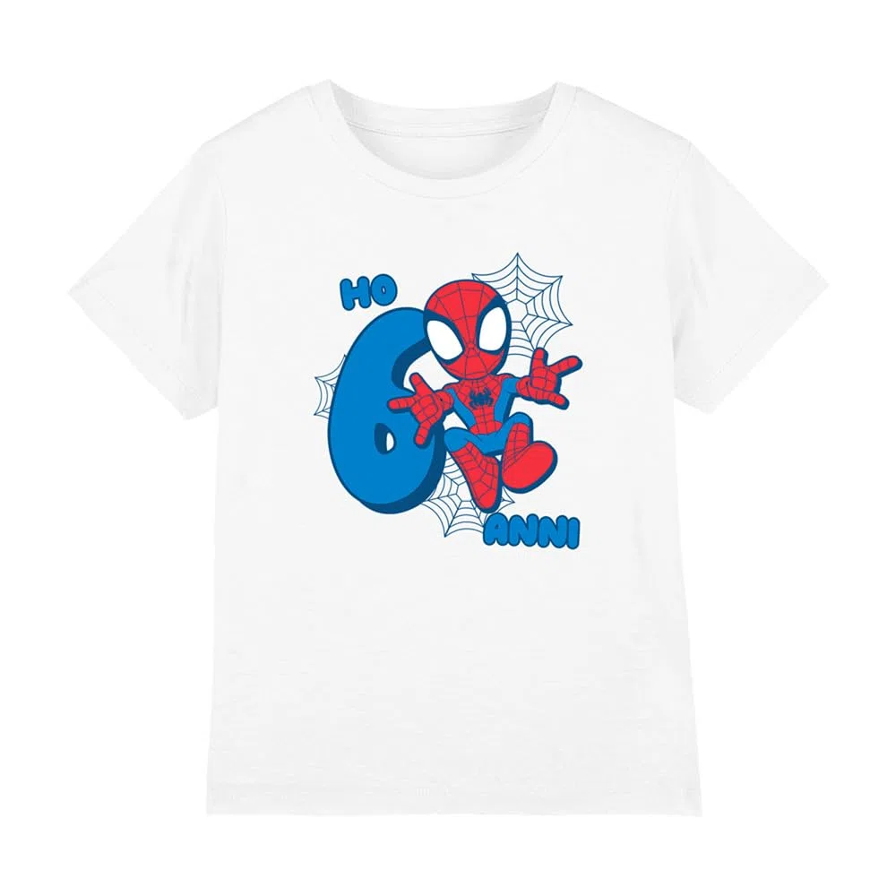 Marvel Marvel Spider-Man Cute Spidey Compleanno 6 Anni, White T-Shirt Unisex - Bambini e Ragazzi