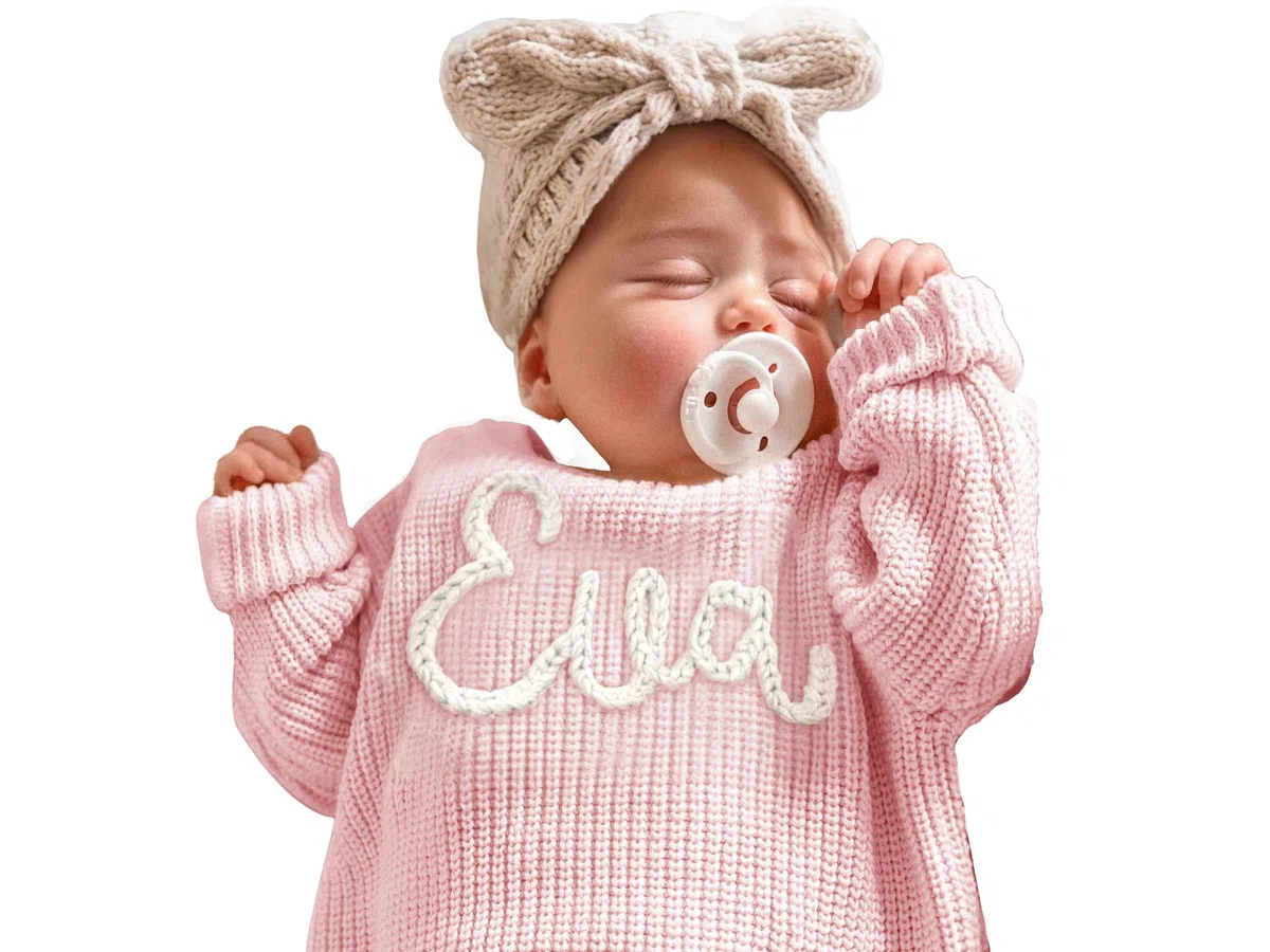 Maglione in Maglia per Bebè Personalizzato, Maglione Bebè su Misura con Nome e Monogramma Ricamati Mano,