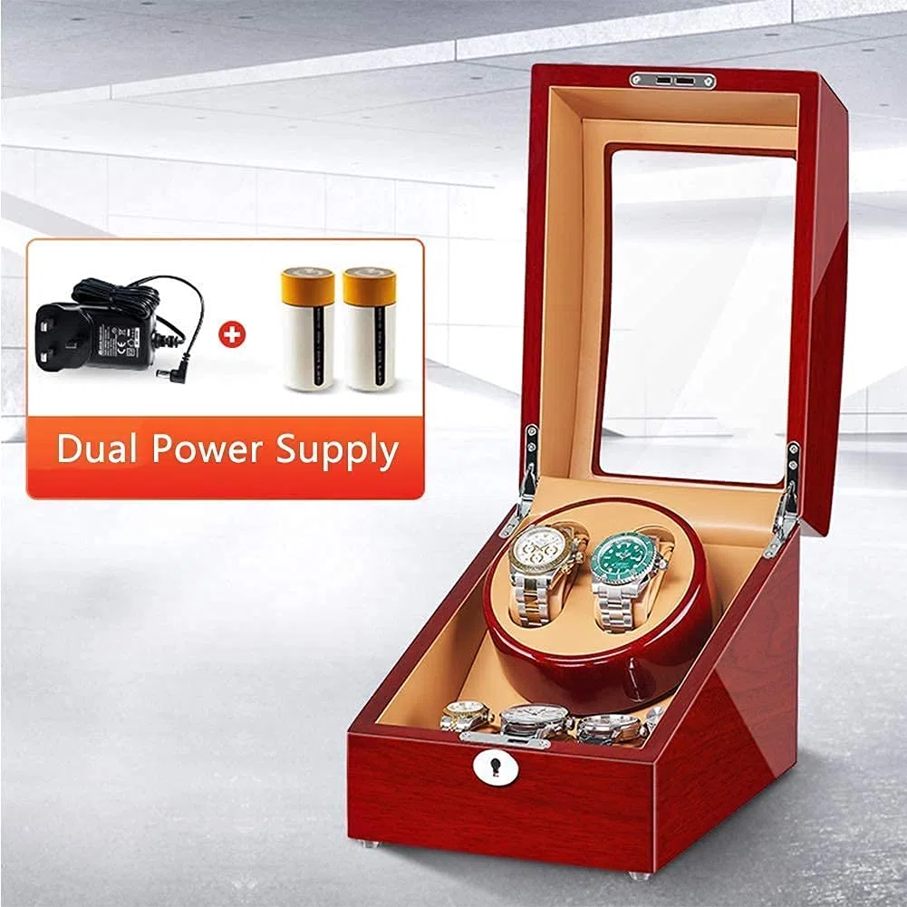 Scatola Carica Orologi 2+3 Adattatore Carica Orologi Automatico e Alimentato a Batteria Finitura in Legno Pianoforte Motore Silenzioso creatività