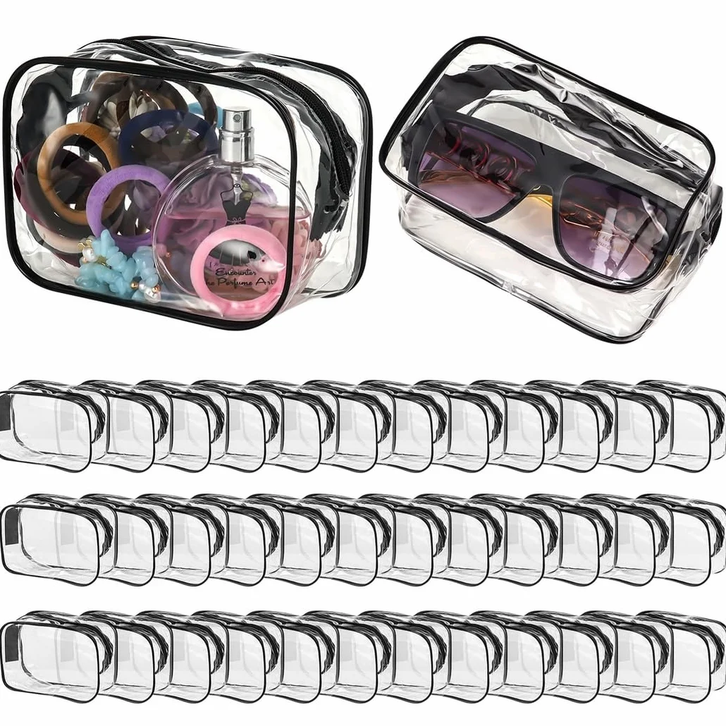 36 sacchetti trasparenti per trucco, da viaggio, con cerniera, in plastica PVC impermeabile, organizer portatile per vacanze, viaggi, bagno