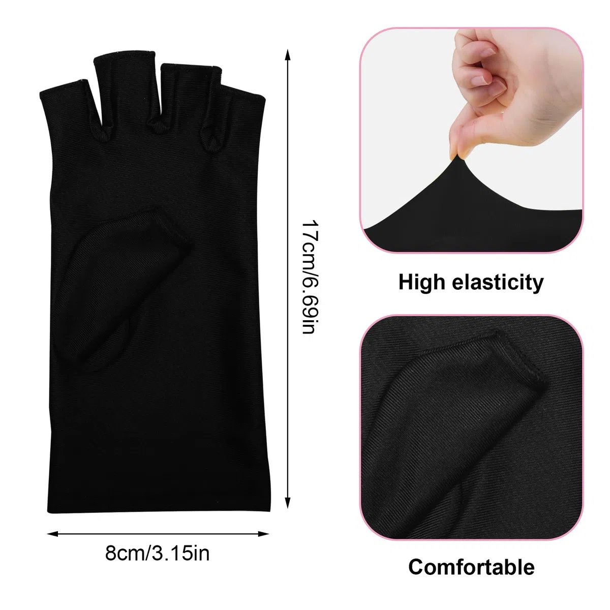 3 Paia Guanti Protezione UV Unghie, Guanti per Manicure, Guanti Anti UV per Lampada per Unghie in Gel (Nero Grigio Viola)