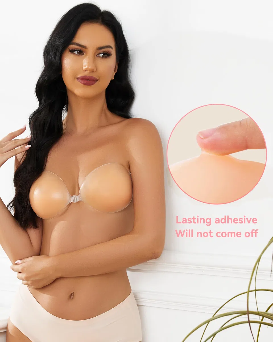Reggiseno Senza Spalline, Adesivo in Silicone Reggiseno Invisibile Senza Schienale Push Up Sexy Riutilizzabile Confortevole Reggiseno a Coppa per Costume da Bagno Donna