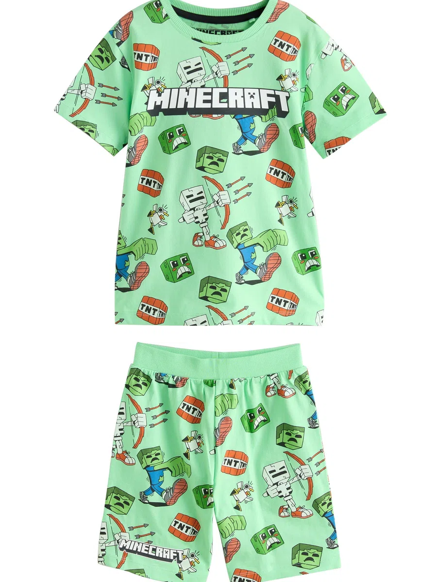 NEXT Ragazzo Confezione da 3 Pigiami Corti Minecraft in 100% Cotone