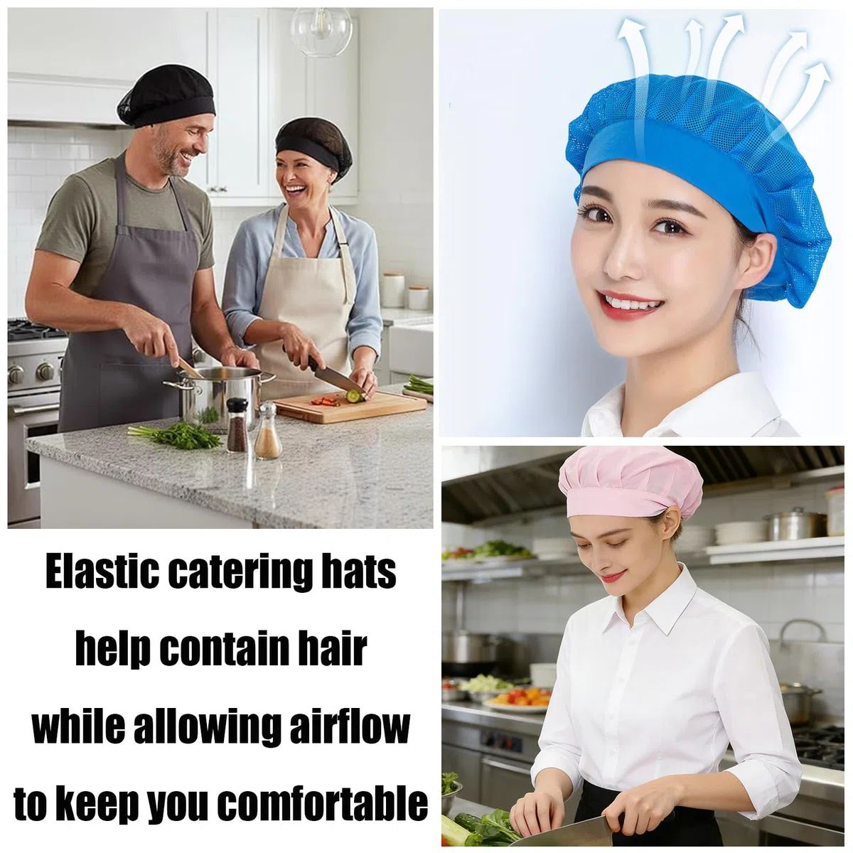 2 x cappello da chef cucina cappello da cuoco elastico in rete per catering panettiere servizio alimentare riutilizzabile