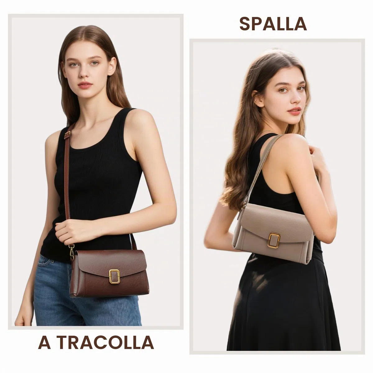 Borsa Tracolla Donna in Vera Pelle, Spallina Regolabile | Vera Pelle, 2 Tracolle Rimovibili, Stile Satchel, Compatta e Leggera, Per Viaggi, Uso Quotidiano, Lavoro e Regalo