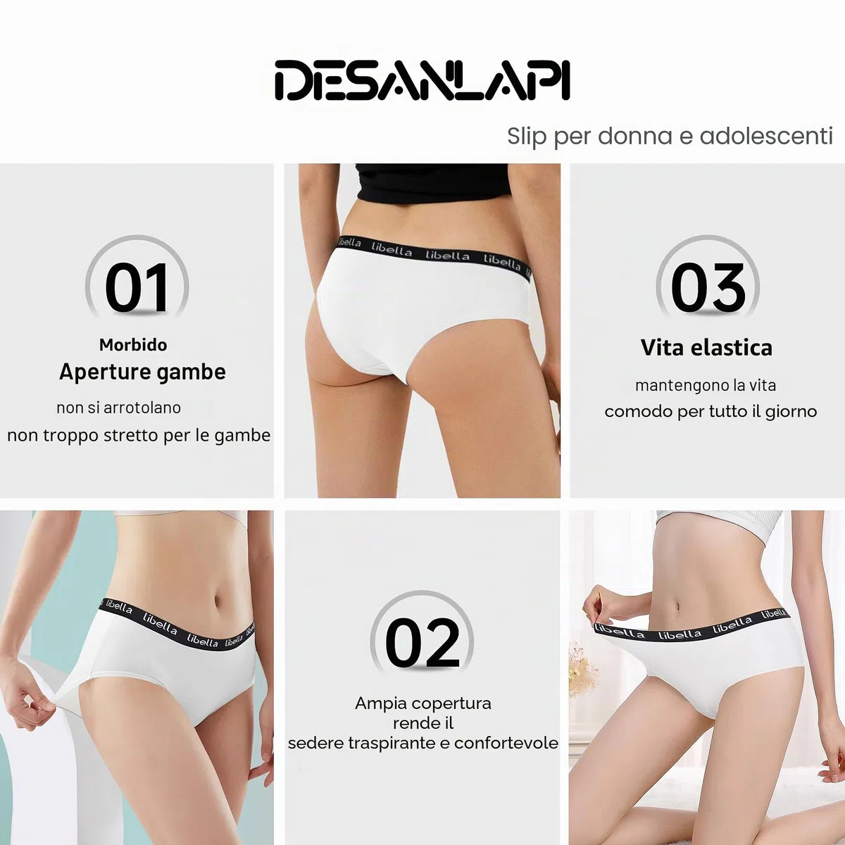 Desanlapi Mutande Ragazza Adolescenti in Cotone Morbidi Vita Media Slip Bambina Elasticizzato Intimo 8-18 Anni Pacco da 6