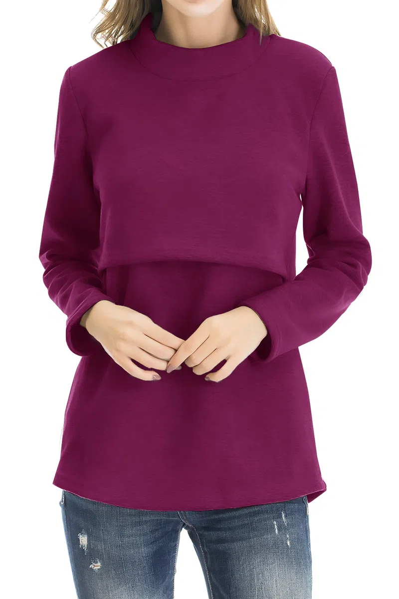 Smallshow Abbigliamento da Allattamento Invernale a Manica Lunga da Donna L Wine