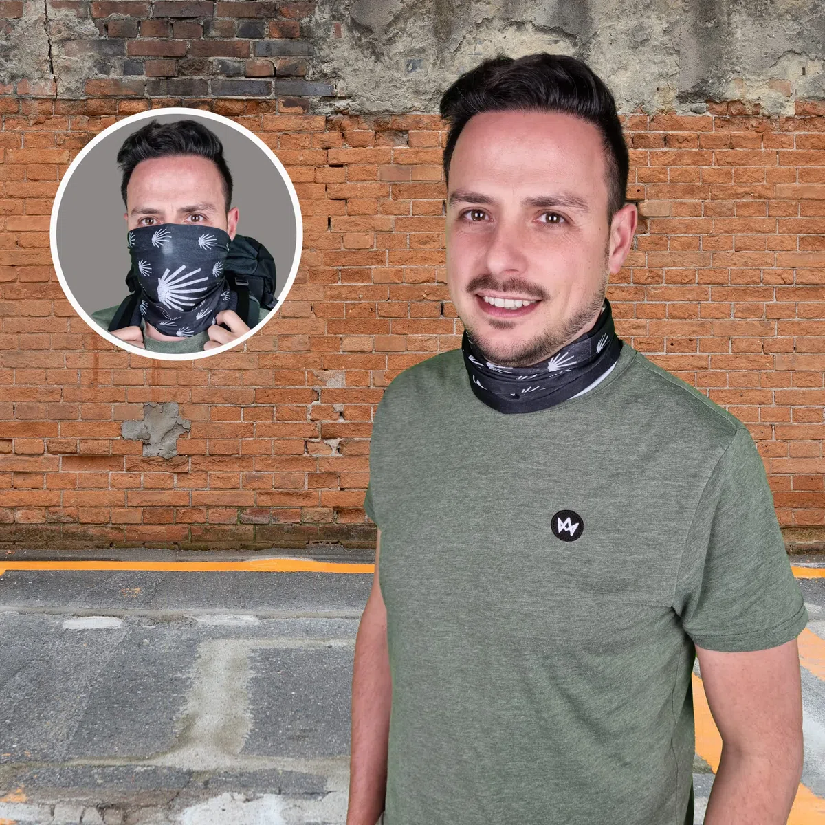 Buen Camino Scaldacollo Multifunzionale – nero/bianco, tubolare ultraleggero per il Cammino di Santiago, bandana con effetto rinfrescante, ad asciugatura rapida, senza cuciture, traspirante