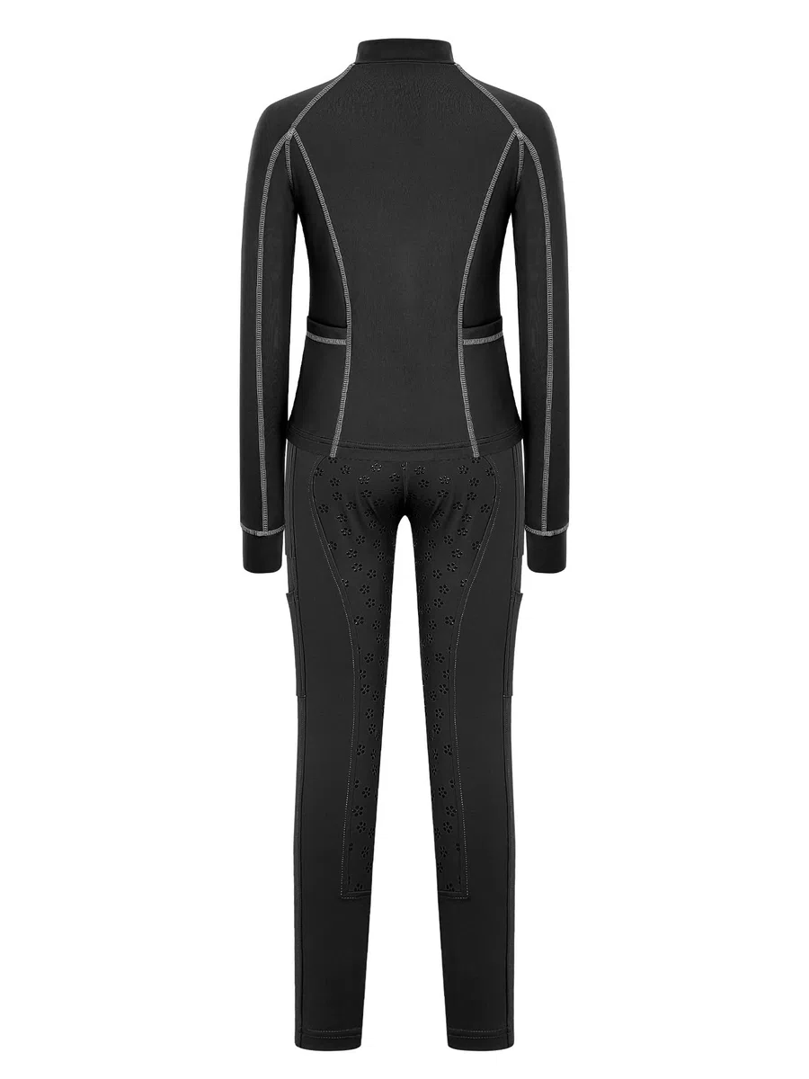 iiniim Completo Sportivo Bambina Completo Palestra Bambina Anni Leggings L'Equitazione Abbigliamento Equitazione Bambine Fitness Nero 9-10 anni