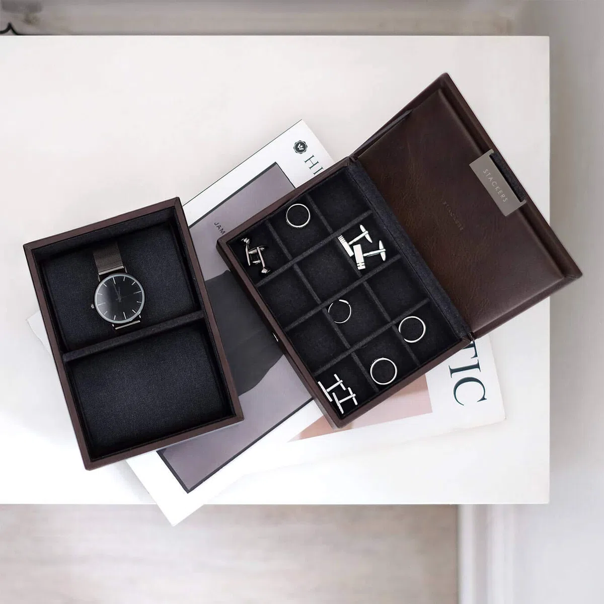 Stackers Set di orologi e gemelli marrone