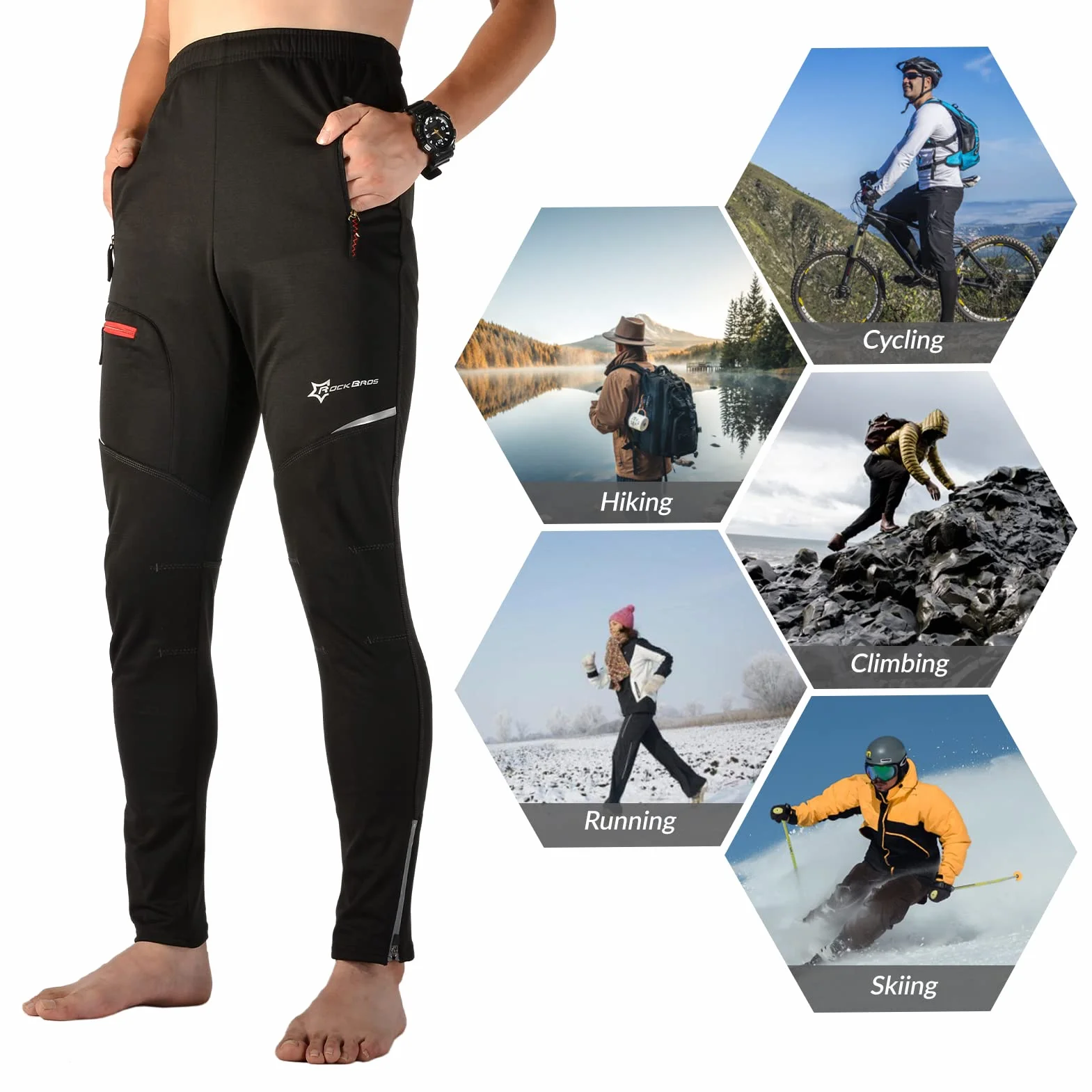ROCKBROS Pantaloni Sportivi Invernali da Ciclismo, Pantalone per Bici Corsa Escursionismo Lavoro, Antivento Traspirante, Uomo Donna, con Pile Interno, Abbigliamento Sportivo