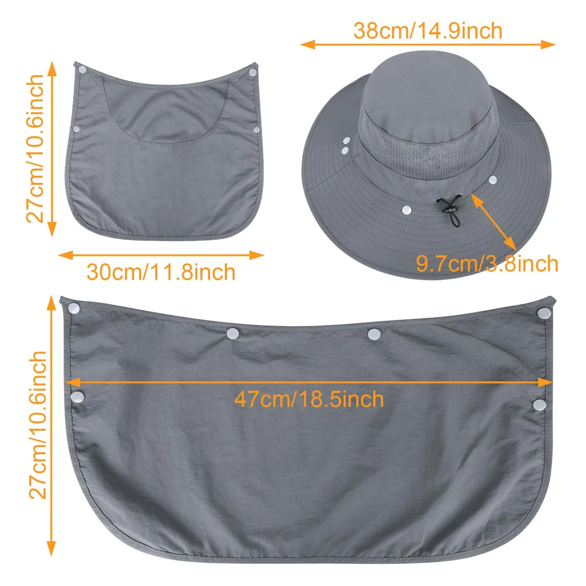 Cappello Pescatore Uomo con Patta Staccabile per Il Collo Cappello Donna Estivo UPF 50+ Traspirante Cinturino Regolabile sotto Il Mento Protezione Antizanzare Rapida Impermeabile Asciugatura