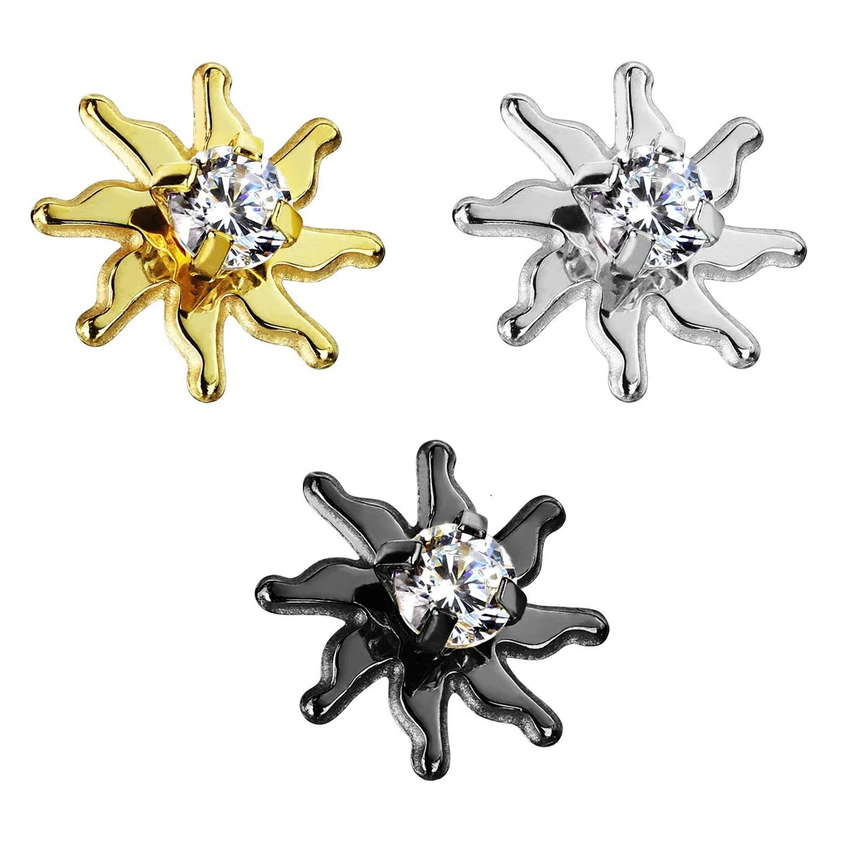 Paula & Fritz Dermal-Anchor Inserto per Ancore della Pelle Implantate Top Argento Giallo Oro Nero Sole zirconi Trasparenti in Acciaio Chirurgico 316L, cod. SAS40_GDC