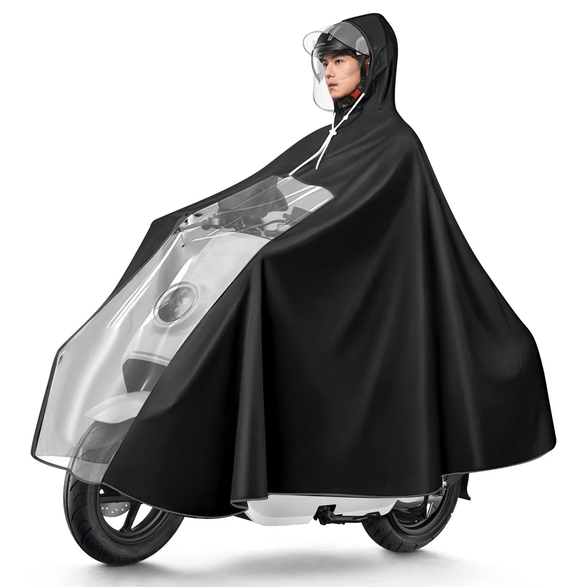 Ciclismo Poncho Impermeabile: Compact Rain Cape con Cappuccio & Strisce Riflettenti per Veicoli Elettrici, Bicicletta in Pioggia