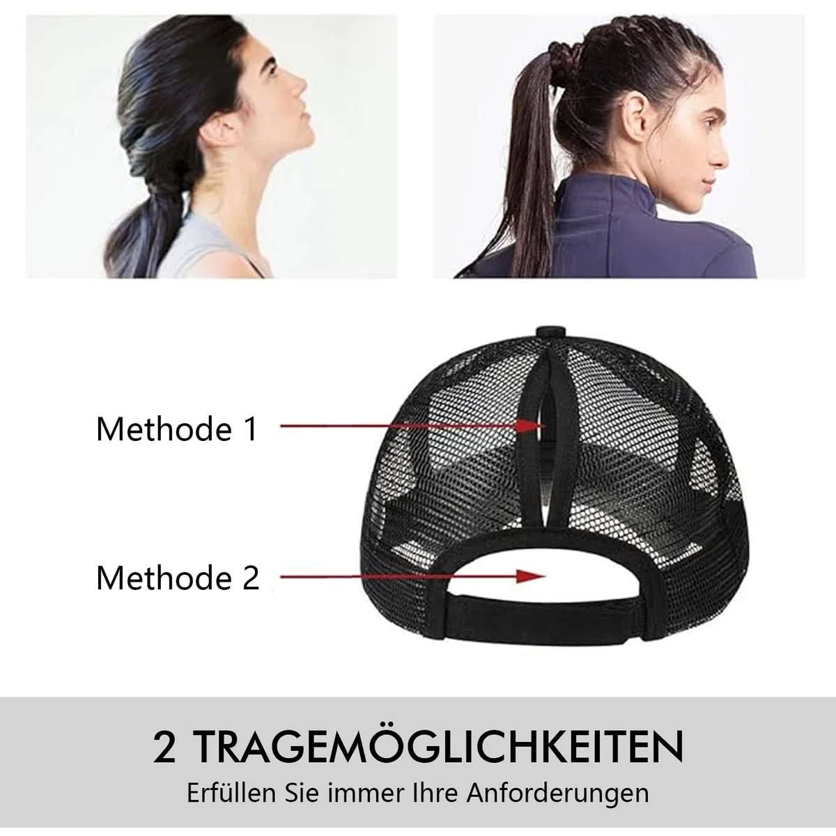 Cappellino da baseball da donna con foro per coda di cavallo, traspirante, per estate, sport e tennis, berretto regolabile con foro a treccia