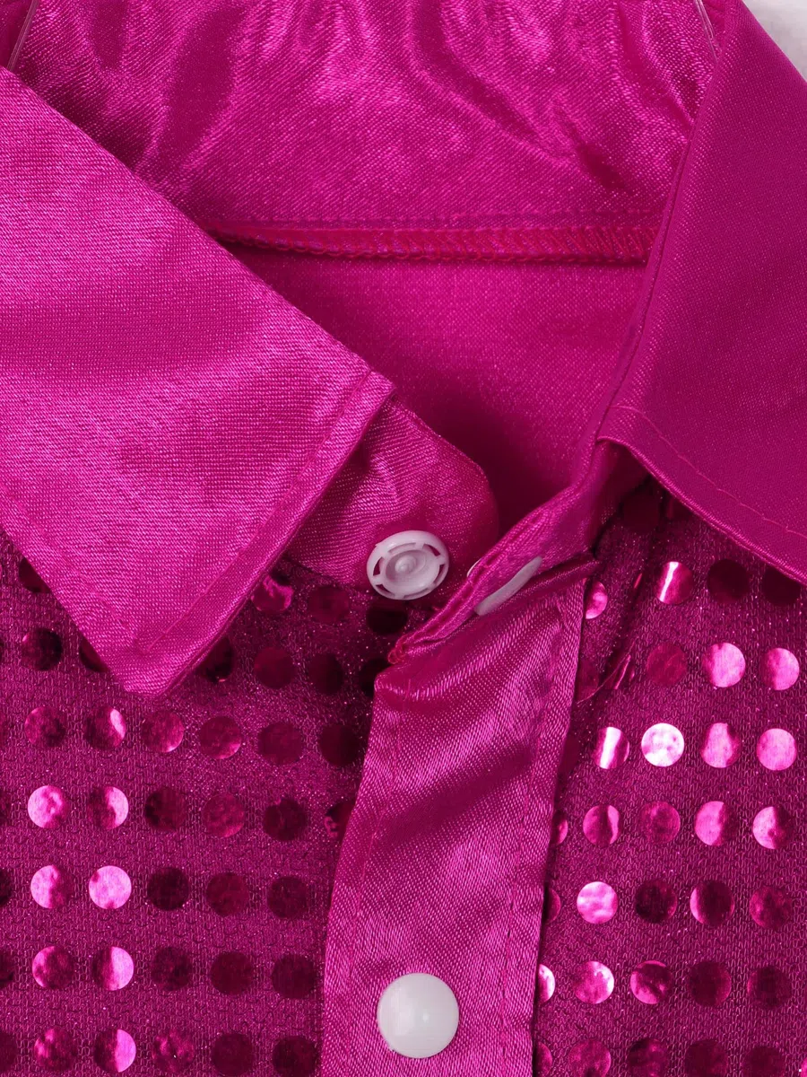IEFIEL Bambini Camicie con Paillettes Lucenti a Maniche Lunghe da Ballo Jazz Latino Americano Ragazzi Costumi di Danza Moderna Performance Fantasia Dancewear 4-14 Anni