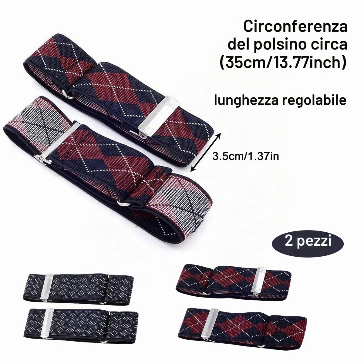 2 Paia Reggimaniche Camicia Uomo, Supporti per Maniche, Regolabile Elastico Manica Braccio Camicia Elastici Antiscivolo Bracciali Manica Ferma Manicotti Larghezza 3.5cm Accessori Moda