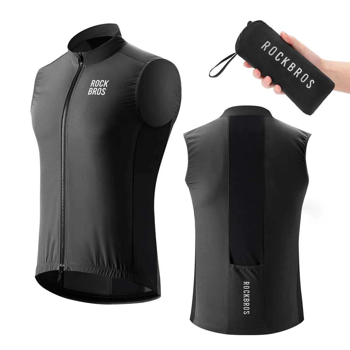 ROCKBROS Gilet Antivento Ciclismo Uomo, Maglia da Ciclismo Senza Maniche, Gilet Bici Sportivo Traspirante e Leggero, Portatile e Pieghevole, per Bicicletta Running Corsa Trekking