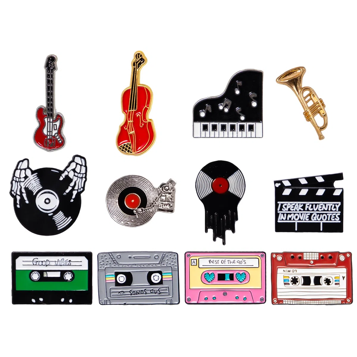12 Pezzi Carino Pin di Spilla in Metallo Smalto Spille Smaltata Simpatica Lapel Pin Set Enamel Brooch Distintivi Badges Cartone Animato Tema Musicale per Vestiti, Borse, Artigianato Fai Da Te