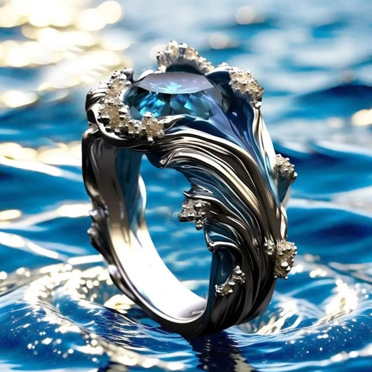 Anelli Regolabili con Onde oceaniche, Design Eleganti Ispirati al Mare, in Lega Robusta, Realizzati in Resina, Regali per Le Donne