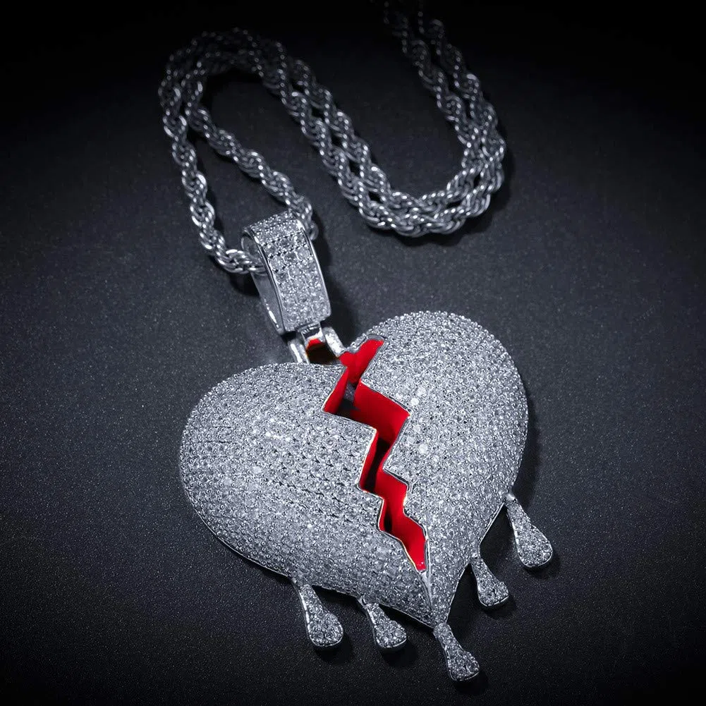 PAURO Unisex Collana con Ciondolo A Forma di Cuore Spezzato con CZ Placcato nel Argento/Placcato nel Oro