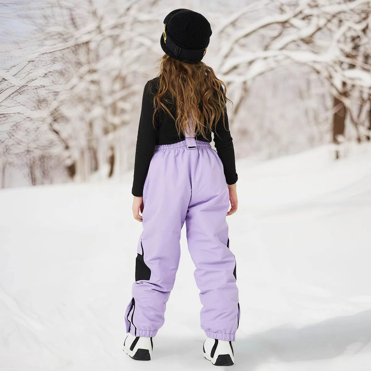 Pantaloni da sci per bambini, con calda imbottitura, con spalline, pantaloni da neve per ragazzi e ragazze, impermeabili, elastici, bretelle per snowboard, pantaloni da sci